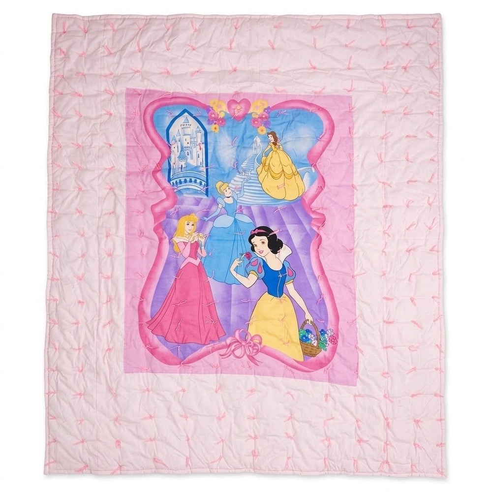 VTG Disney Princess Handmade Tied Quilt Snow White Cinderella Belle Aurora Quilt